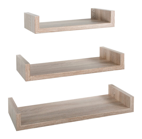 Sanitec Set Mensole Calamita Maxi da Parete, 60 x 8, 50 x 8, 40 x 8, p23,7 cm, Rovere Naturale/Sagerau